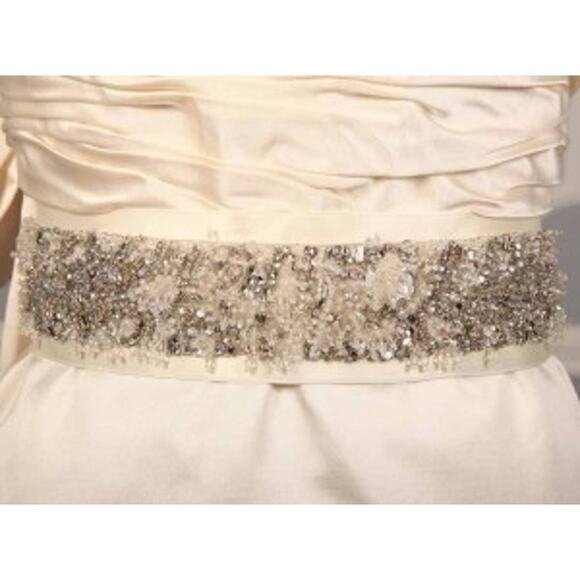 ANNE BARGE Bridal Sash Belt Ivory 572 Embellished Crystals Beading Satin Formal
